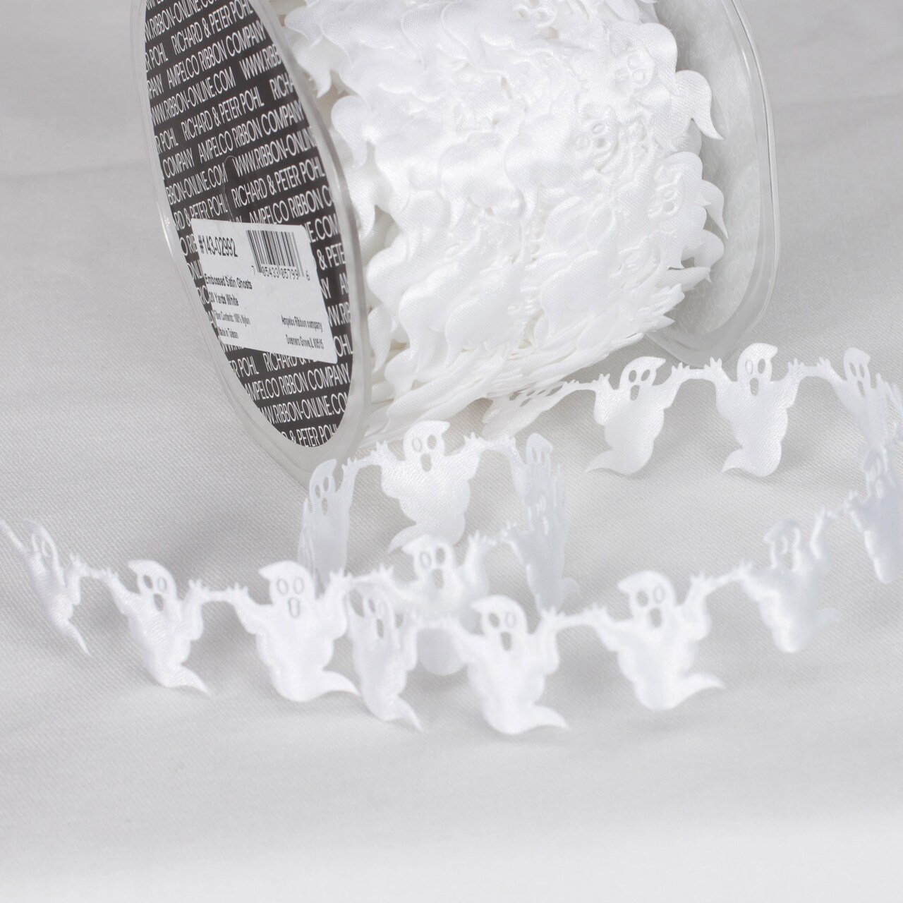 The Ribbon People White Embossed Ghosts Craft Ribbon 1" x 20 Yards